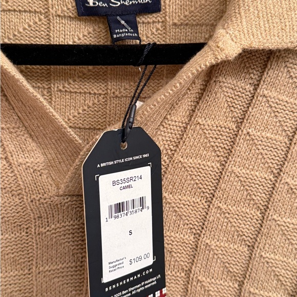 Polo Long Sleeve knit sweater by Ben Sherman in camel or spice - Picture 14 of 16